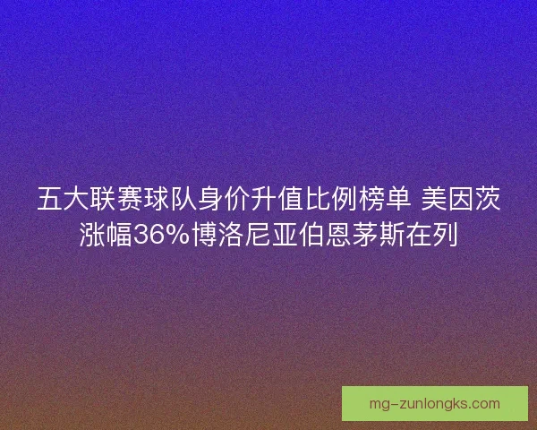 五大联赛球队身价升值比例榜单 美因茨涨幅36%博洛尼亚伯恩茅斯在列